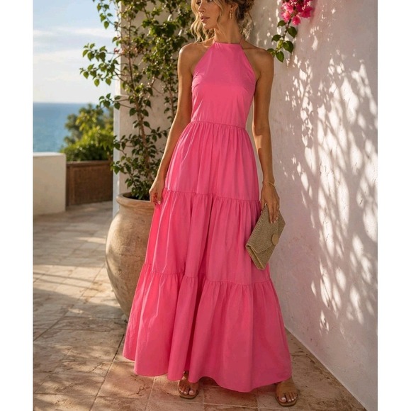 Glamorous Dresses & Skirts - Glamorous London Pink Halter Maxi Dress NWT Tiered Summer Barbiecore US 6